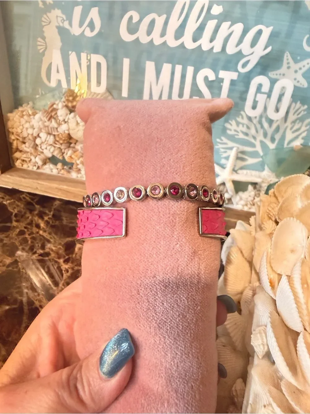 Rustic Cuff COTM October 2016 Pink Python Leather & Crystal Bracelet NWT